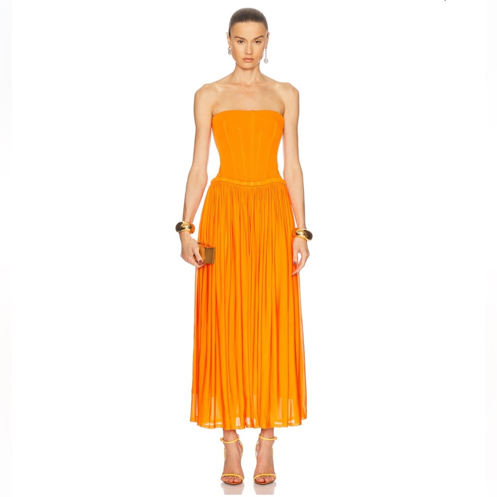 Simkhai Adalys Bustier Midi Dress Tangerine